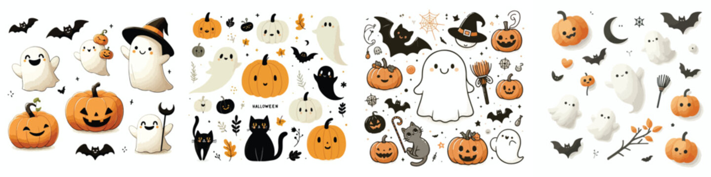 Cute and scary Halloween 2026 minimalist Vector Set on a simple white background