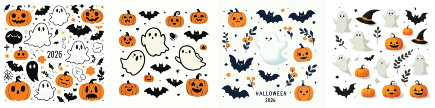 Cute and scary Halloween 2026 minimalist Vector Set on a simple white background