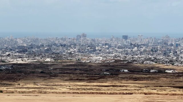 Aerial View Of Destroyed Shujaiyya District Near Mediterranean Coast
Drone footage showing destroyed Shujaiyya district near Mediterranean Sea May 26 2026 Israel
