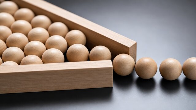 Wooden balls crowded into a narrow wooden frame illustrate concepts of bottlenecks and process optimization within a professional business workflow