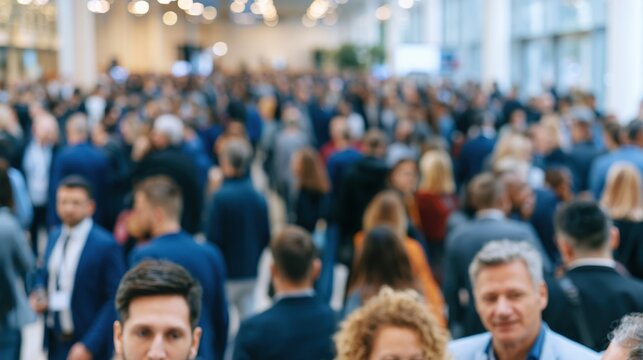 Large networking crowd at a business conference for event background and corporate networking banner or marketing use