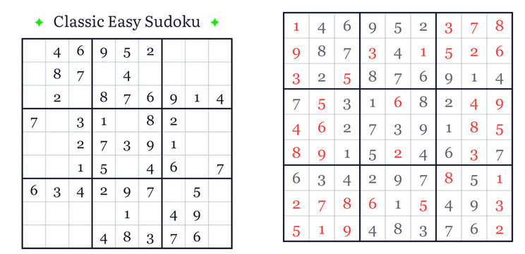 Easy Sudoku Square Vector Puzzle Grid