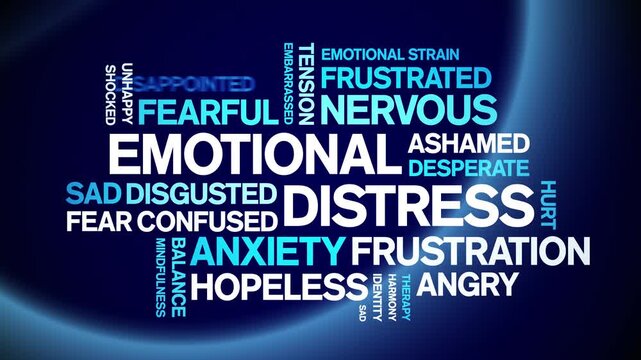 Emotional Distress animated word cloud-text design animation tag kinetic typography seamless loop.