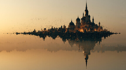 Obraz premium Floating Castle At Sunrise Fantasy
