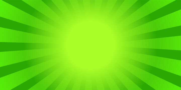 Green Sunburst Background with Radial Stripes. Abstract Pop Art Comic Zoom Backdrop with Rays and Glow Effect. Template for Cartoon, Sale Banner, Poster, Promo, and Advertising Design.