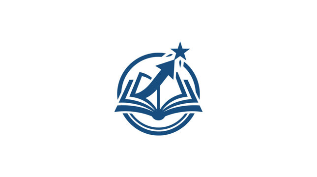 A blue icon showing an open book with an upward arrow and a star