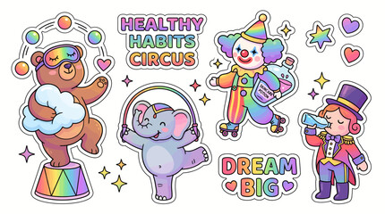 Fototapeta premium Playful Cartoon Plush Self Care Sticker Sheet