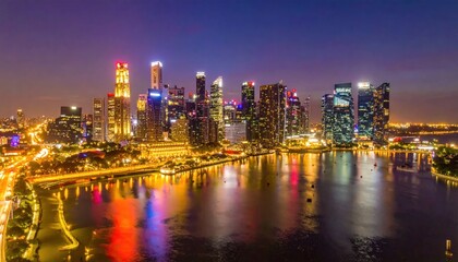 Obraz premium Singapore city skyline and Marina Bay waterfront at night