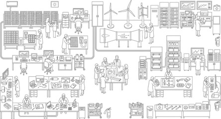 Fototapeta premium Modern office floor plan layout with desk arrangements and workspace elements