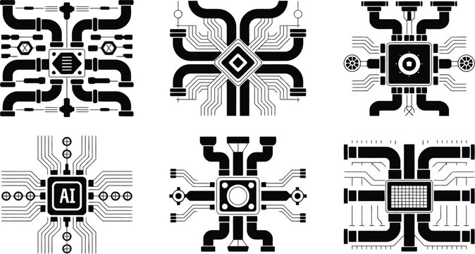 Industrial circuit network pipe vector icons