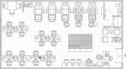 Obraz premium Architectural floor plan sketch of a modern office space layout with floorplan