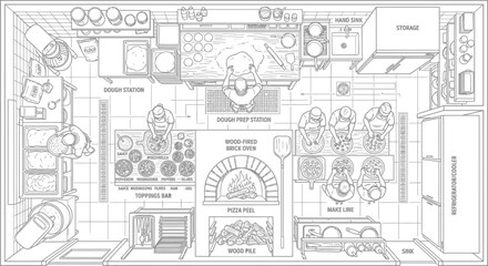 Obraz premium Residential dining and kitchen area floor plan architectural drawing