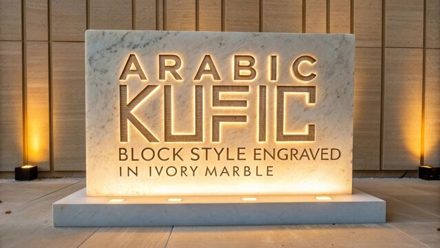 Arabic kufic block style engraved in ivory marble sign