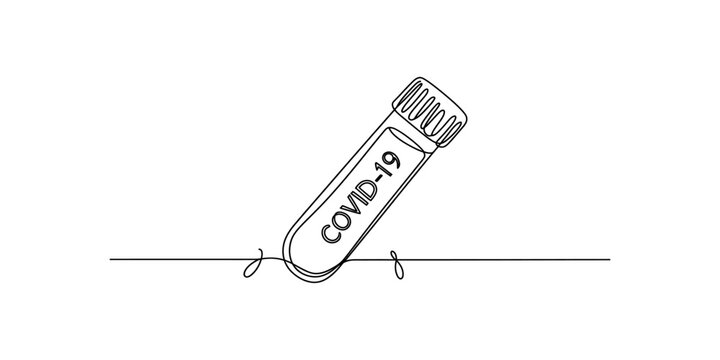Covid-19 test tube simple line drawing, medical symbol for virus detection and healthcare, conceptual illustration Vector, illustration