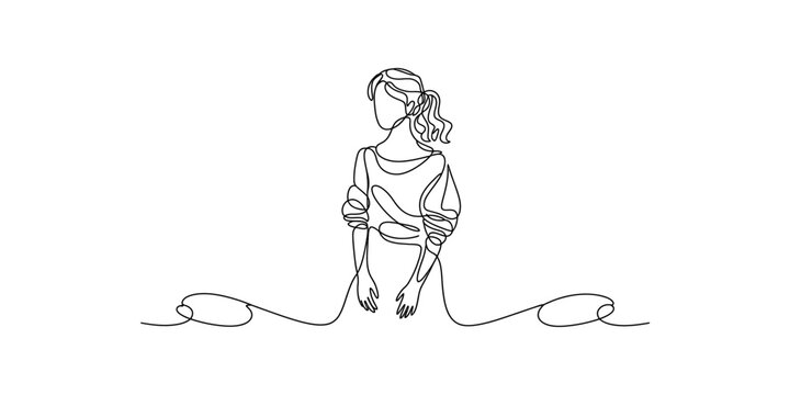 Woman with ponytail, seen from behind, in a simple continuous line drawing style Vector, illustration