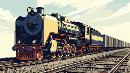 Vintage steam locomotive train running on railroad tracks retro transportation vector illustration © Neural Nexus