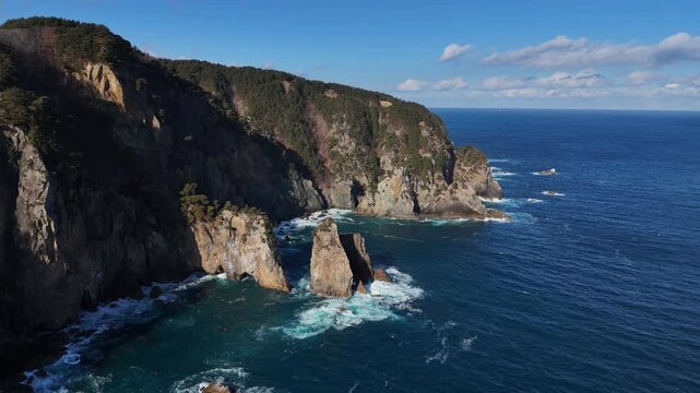 北山崎の断崖絶壁（空撮） - 岩手県下閉伊郡田野畑村,日本
