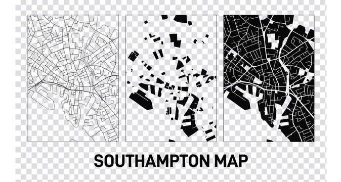 Southampton city map vector illustration set with street network and building footprints