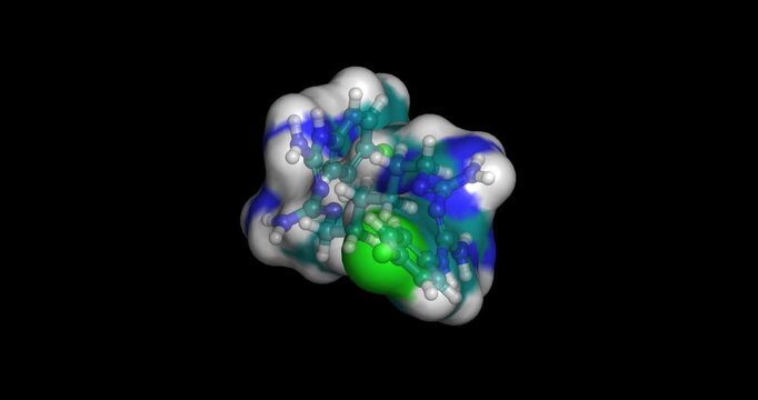 Chlorhexidine, antiseptic agent and broad-spectrum antimicrobial disinfectant, 3D molecule spinning, 4K