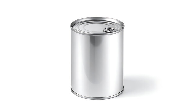 Isolated metal food can with pull tab, blank label for branding, on a white background