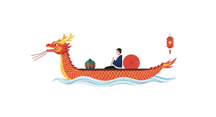 Dragon Boat Paddlers On a Colorful Ornate Vessel. © Rondo