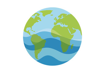 Fototapeta premium Illustration of Earth with wavy ocean and continents on a white background