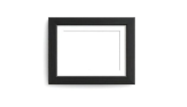 Isolated simple black wooden picture frame with white matting on a plain white background, ready for custom artwork