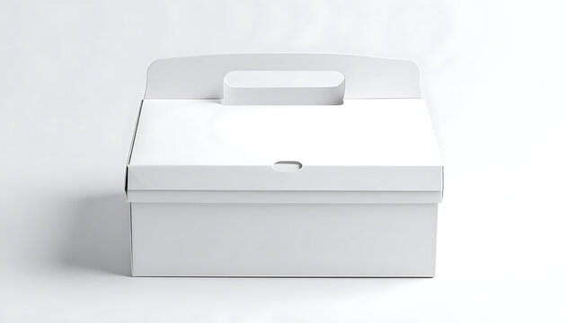 Isolated blank white cardboard box with lid, front view, ready for product packaging and shipping