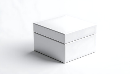 Naklejka premium Isolated white square gift box with lid closed, clean product mockup for branding or e-commerce on a light studio background