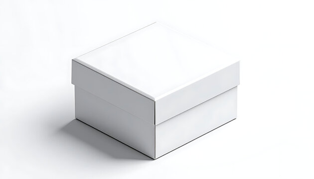 Isolated white square gift box with lid, clean product presentation, packaging mockup, e-commerce ready