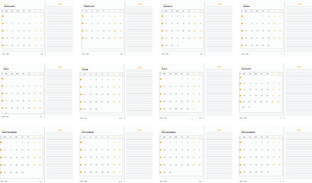minimal 2027 calendar planner template set with monthly schedule layout and notes organizer pages