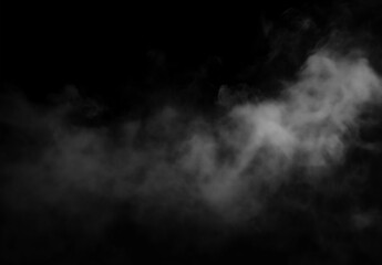 Fototapeta premium Dark fog and smoke overlay drifting across a black background, creating a soft atmospheric mist texture with moody contrast and cinematic copy space.