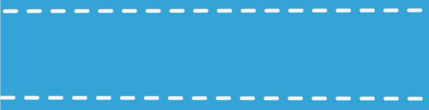 Blue rectangle long banner with horizontal white dashed stitch borders