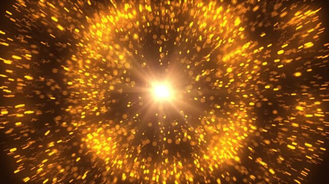 Golden light spot shockwave particle effect, light spot dissipates. Magical explosion shockwave effect, diffused wave on a transparent background. Glowing shockwave particles. Overlay template.