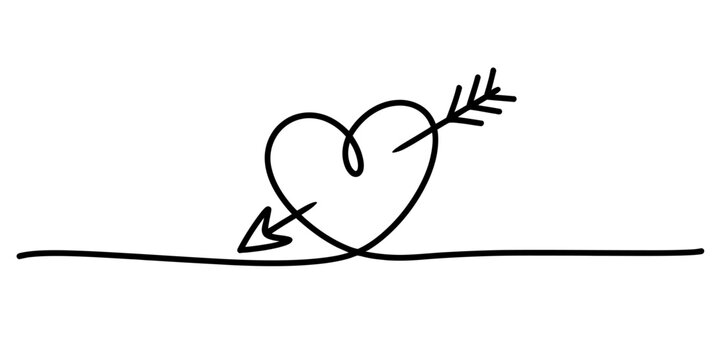 Heart pierced by arrow continuous line art illustration.