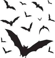Obraz premium Flock of bats flying in swarm formation against white background minimalist line art, Generative AI