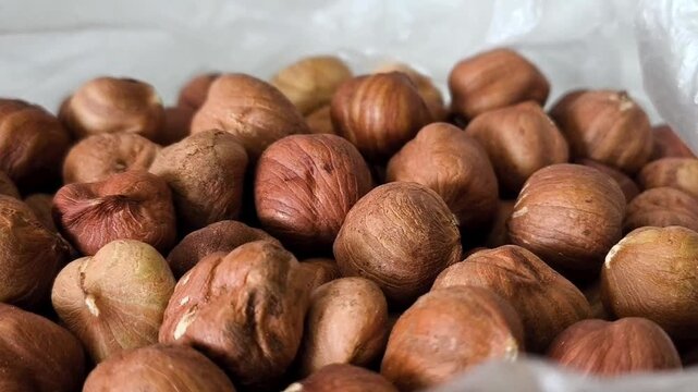 Close-up hazelnuts in a bag, natural nuts