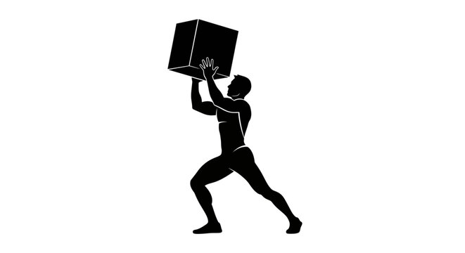 Man lifting heavy black box over head
