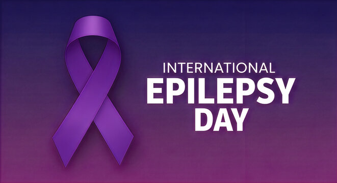 International epilepsy day awareness ribbon with text on purple gradient