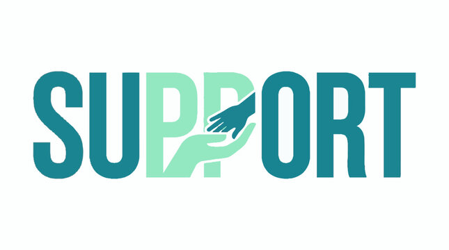 Support word typography with integrated hand reaching gesture illustration