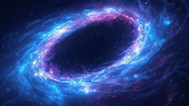 Glowing blue and purple cosmic ring vortex swirling deep galaxy space, ethereal glowing nebula ring