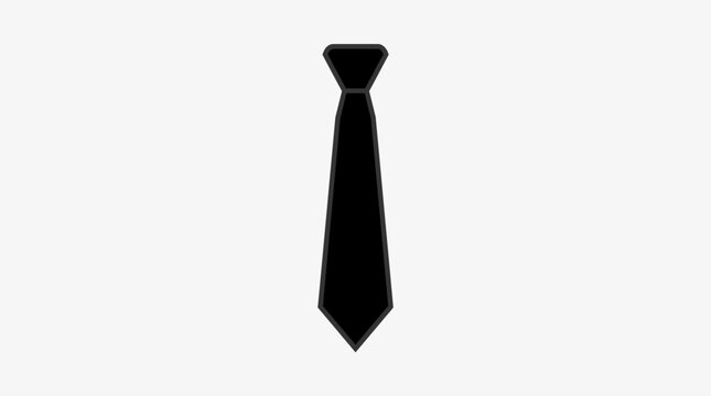 A simple black necktie icon isolated on a plain white background