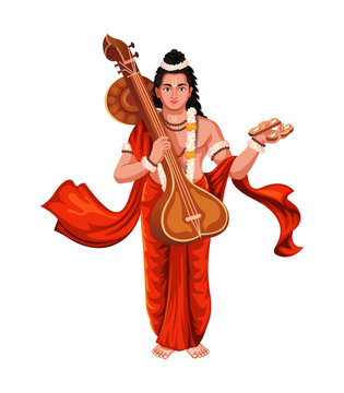 Indian God Narada Muni vector illustration