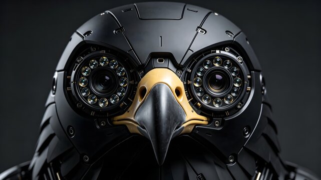 Robotic falcon head with high-precision optical rangefinder eye