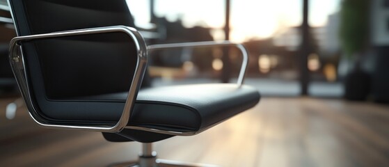 Fototapeta premium Modern office chair dark leather and metal accents business furniture