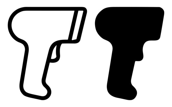 Barcode scanner scanner gun icon set outline and solid vector illustration on transparent background