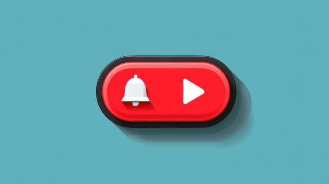Red button with bell and play icon