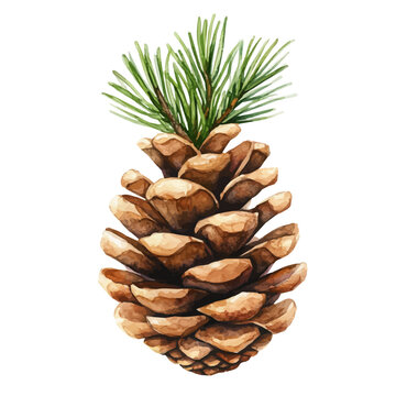 Pinecone Tree, watercolor illustration vector, isolated on a white background.