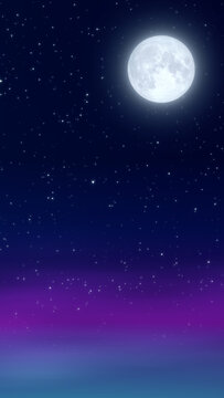 full moon and starry night sky with clouds meditation background,nature landscape glowing and shiny stars relaxing vertical social media design element