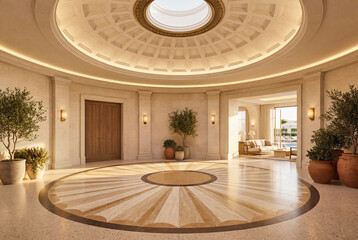 Fototapeta premium Upscale Vacation Hotel Interior With Classical Arches and Calm Hospitality Design for Refined Vacation Marketing